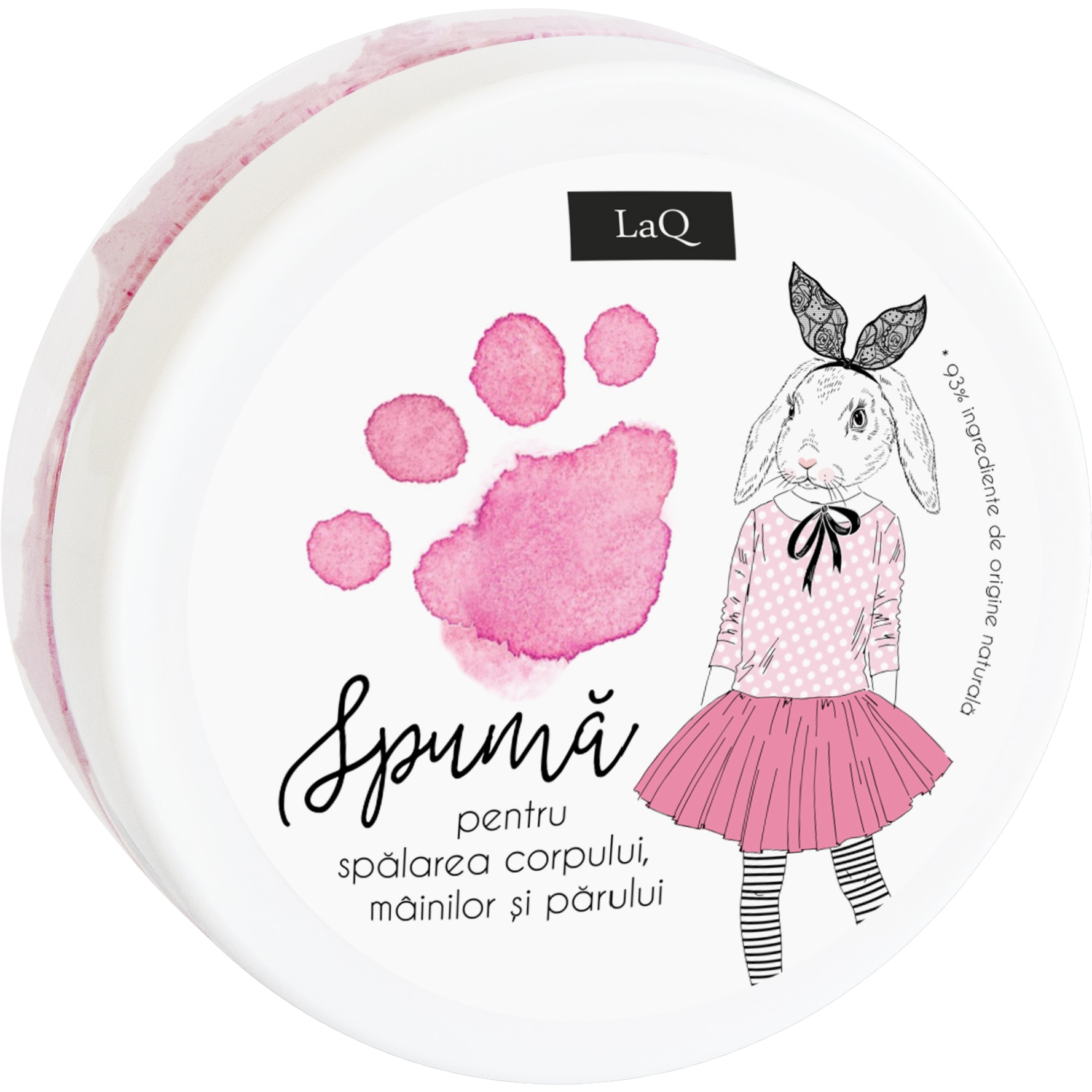 Spuma de baie pentru corp, maini si par LaQ, ingrediente naturale, Roz, 50ml