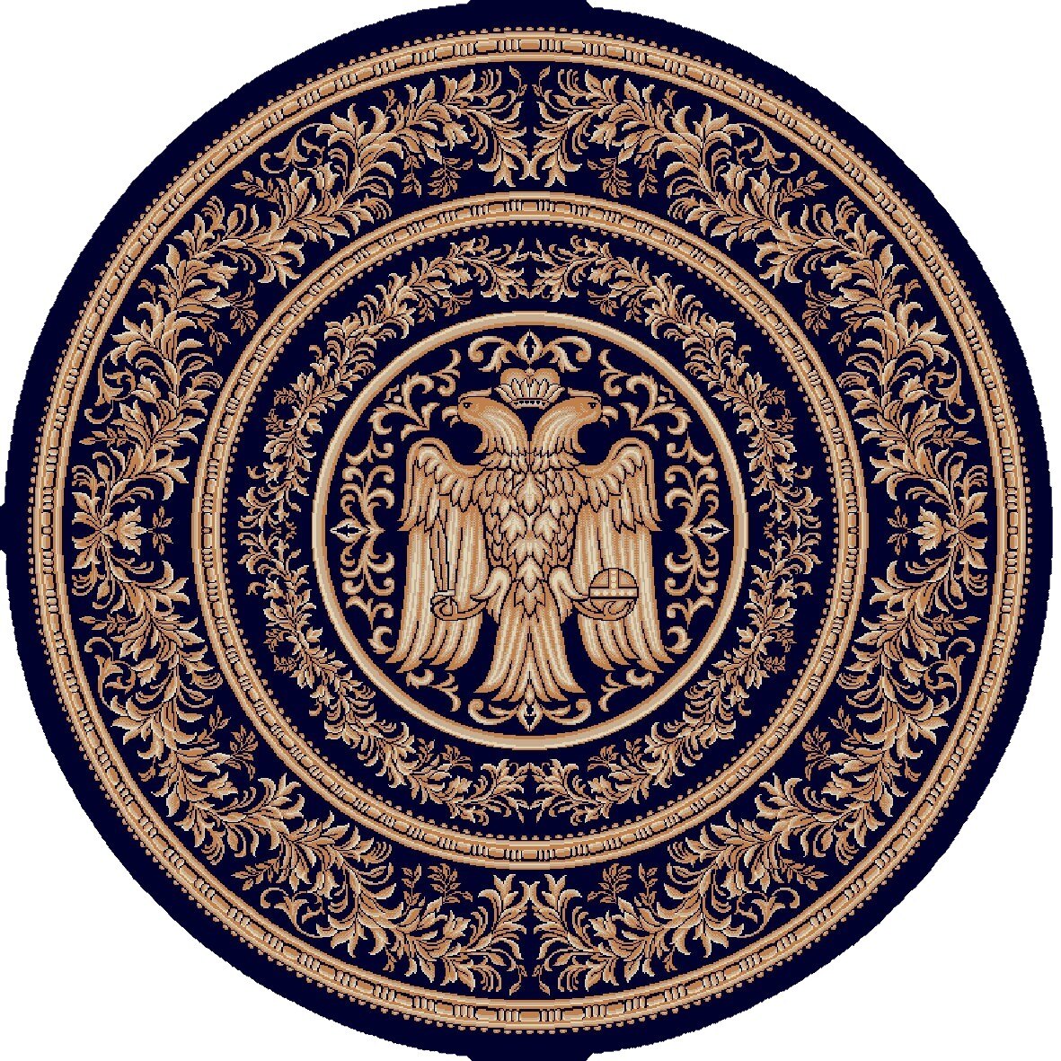 Covor Lotos, Model Bisericesc, 15032, Albastru, Rotund, 200x200 cm, 1800 gr/mp