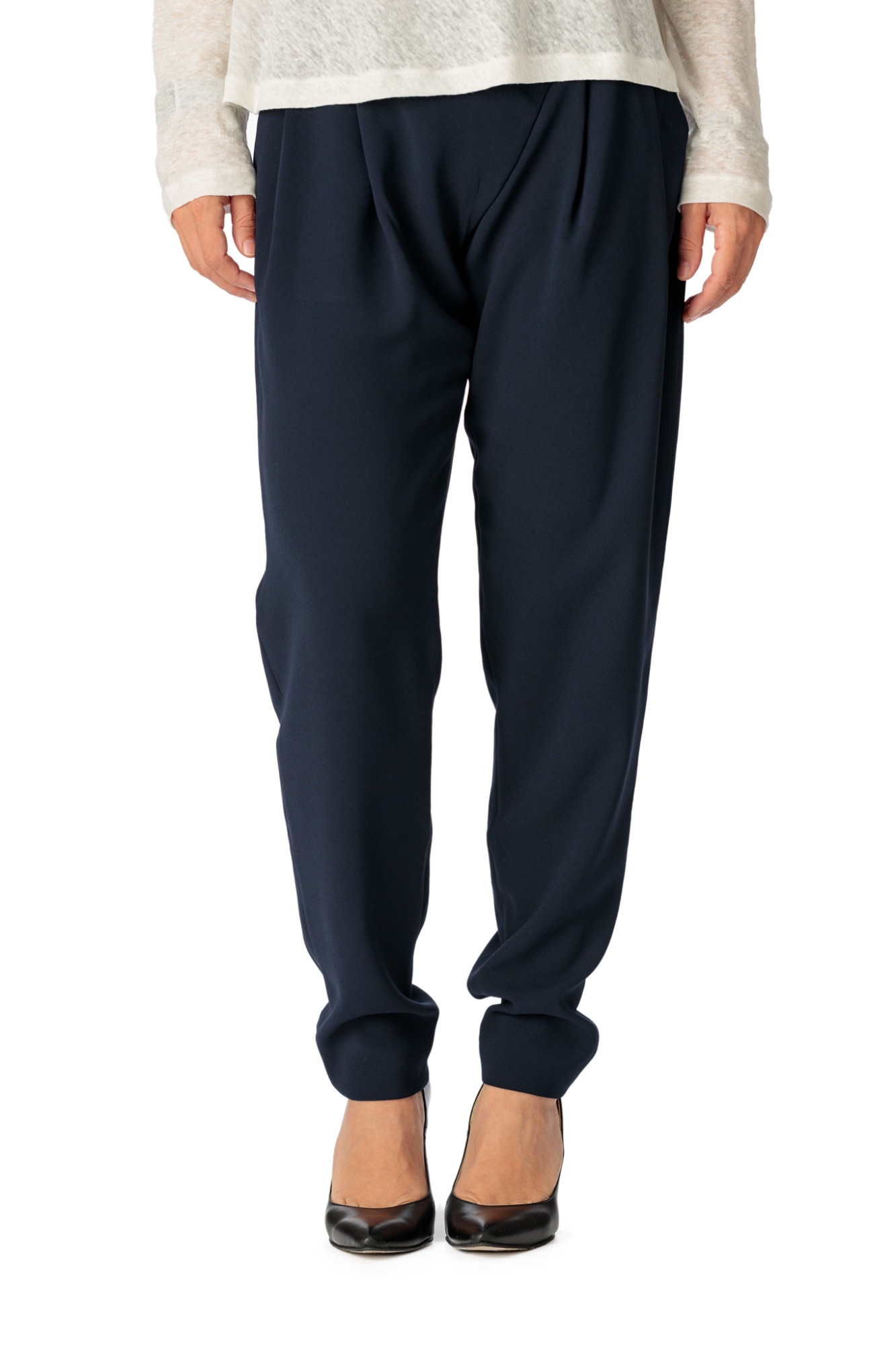 Pantaloni conici, Giorgal, Nero, cu pliuri