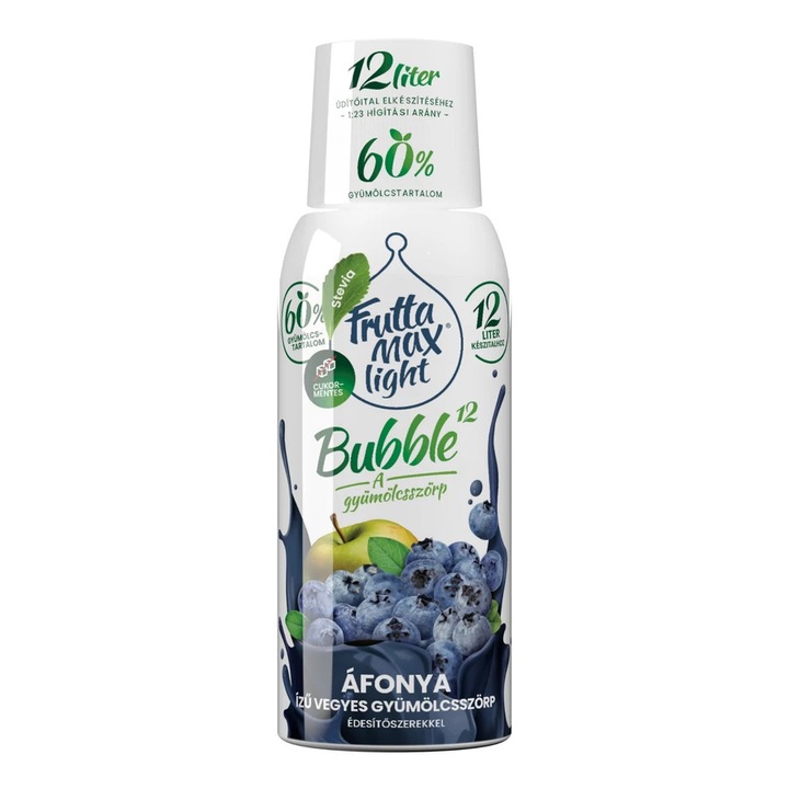 FruttaMax Bubble12 Light Áfonya ízű gyümölcsszörp, édesítőszerekkel, 60%, 0.5 l