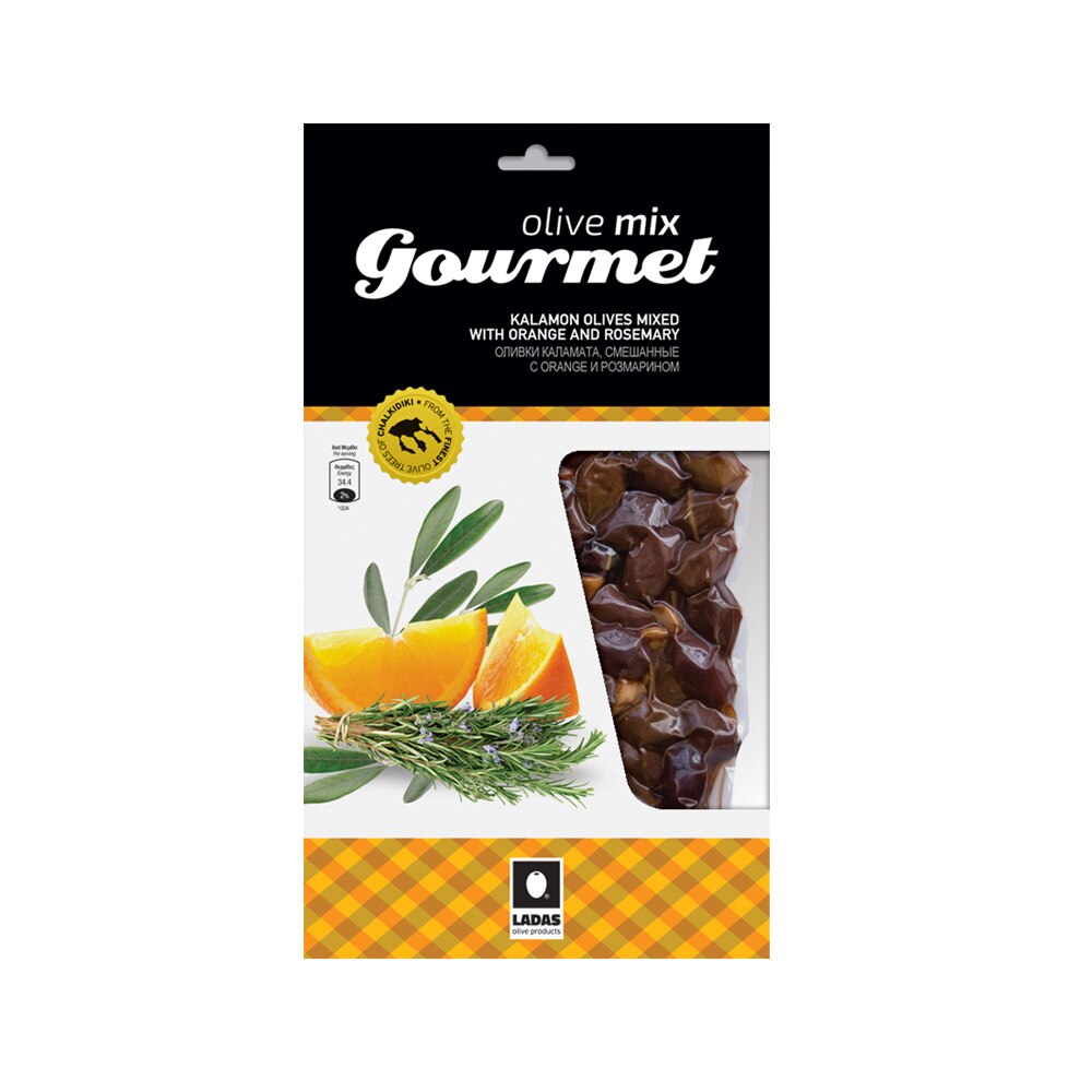 Masline Kalamata marinate cu portocale si rozmarin, Ladas, 250g