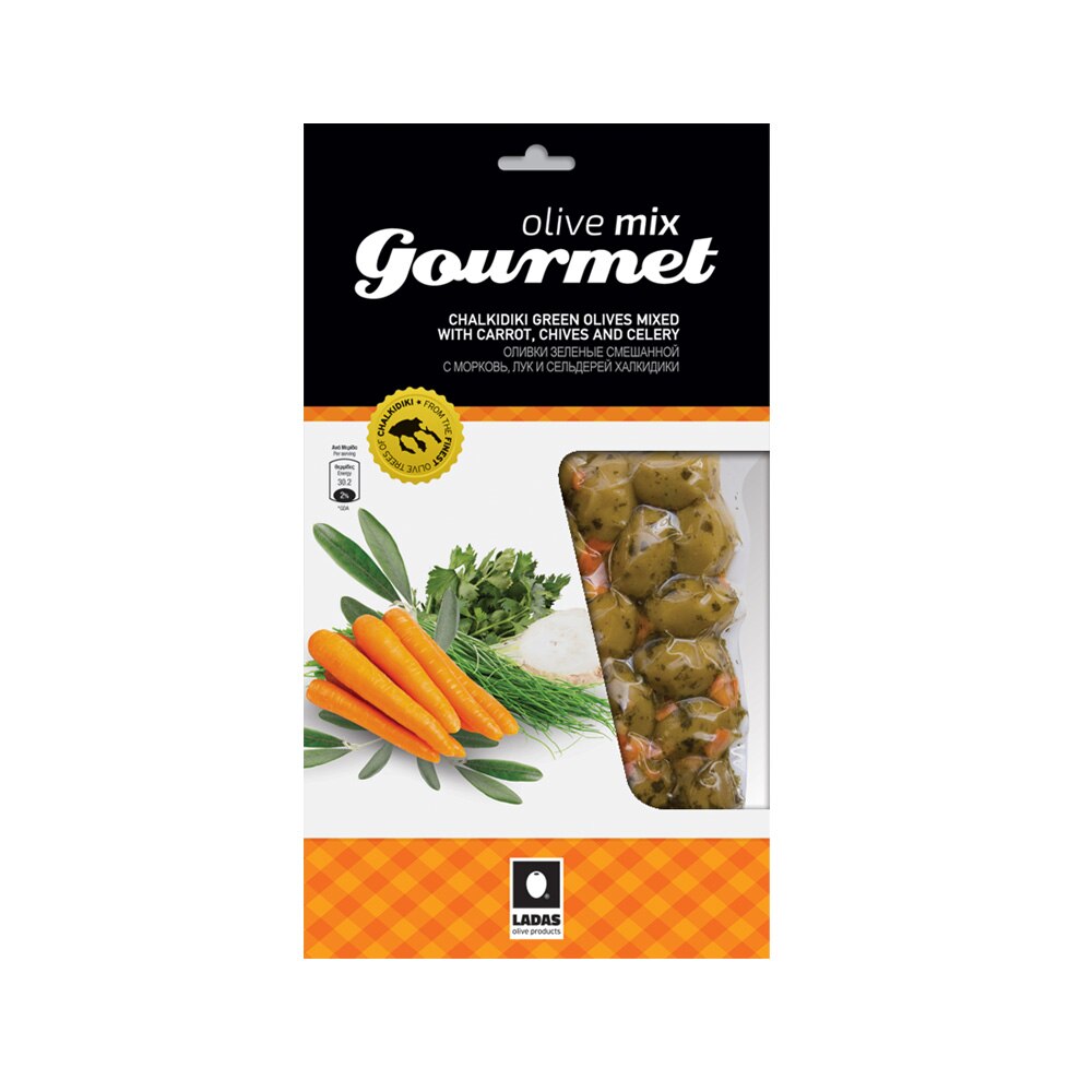 Masline verzi marinate cu morcov si arpagic, Ladas, 250g