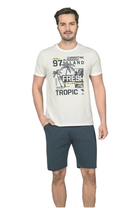 Ferfi pizsama, Sexen, kek/feher, Törtfehér/Kobaltkék