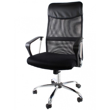 Scaun de birou Sole, Negru, Material Textil si Piele in partea superioara Scaun de birou Sole, Negru, Material Textil si Piele in partea superioara