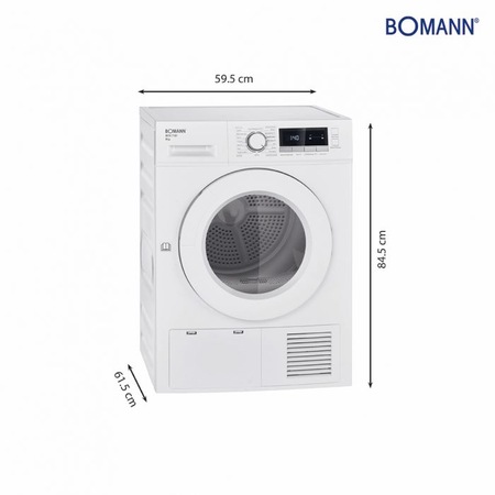 Uscator de rufe Bomann, WTK 7181, capacitate 8 kg, 13 programe, consum redus de energie, filtru scame, functie anti-cute, display LED, alb