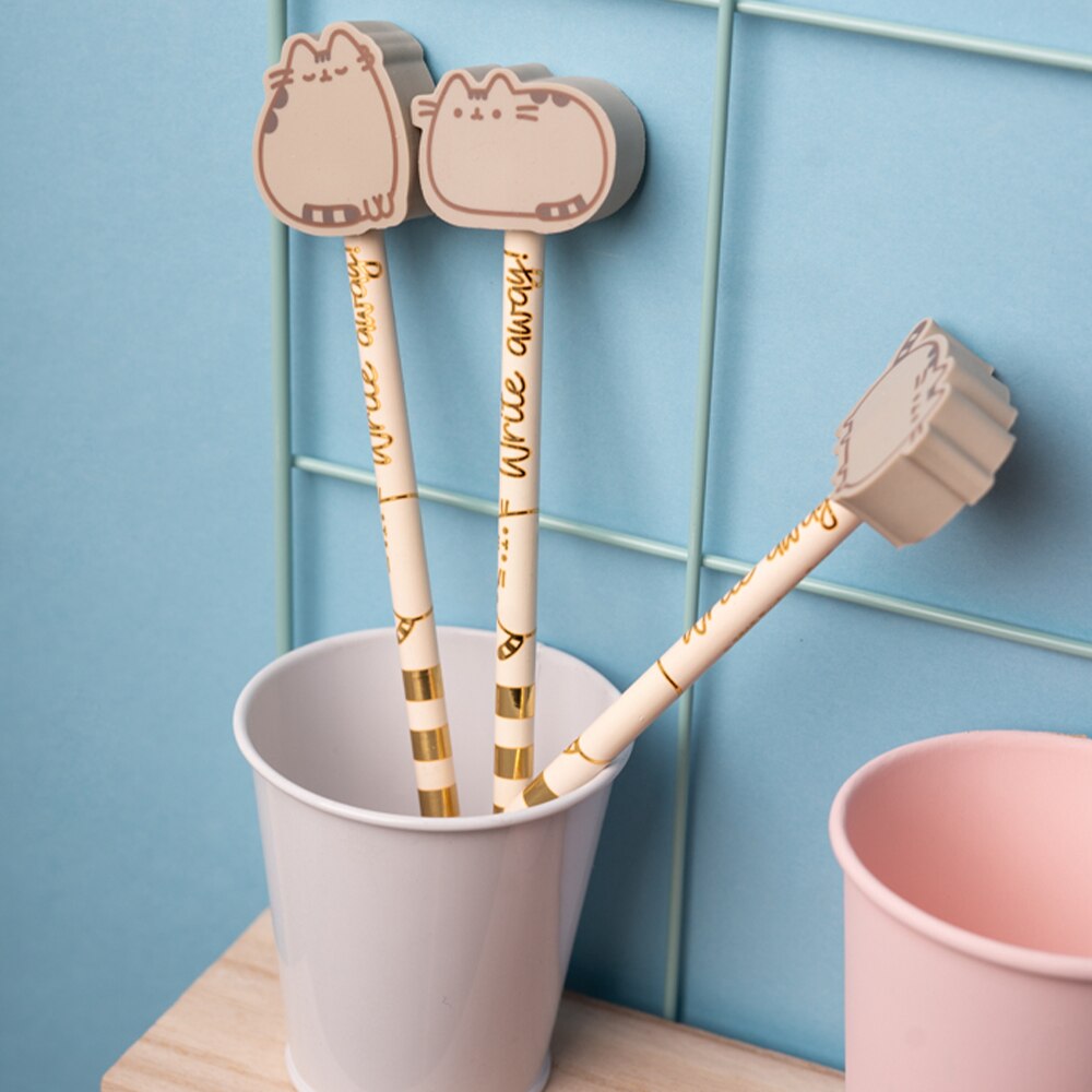 Комплект 3 молива Pusheen Sweet със златисто фолио, гумичка във формата ...