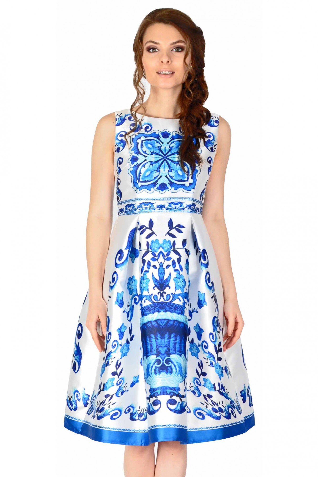 Rochie de ocazie bleu clos cu imprimeu abstract W2129-1B La Femme, 40