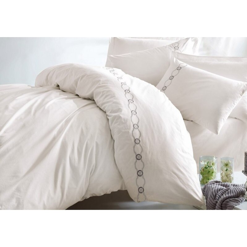 Lenjerie de pat dublu de lux cu broderie, bumbac 100% ranforce, 6 piese, Cotton Box, Ramens