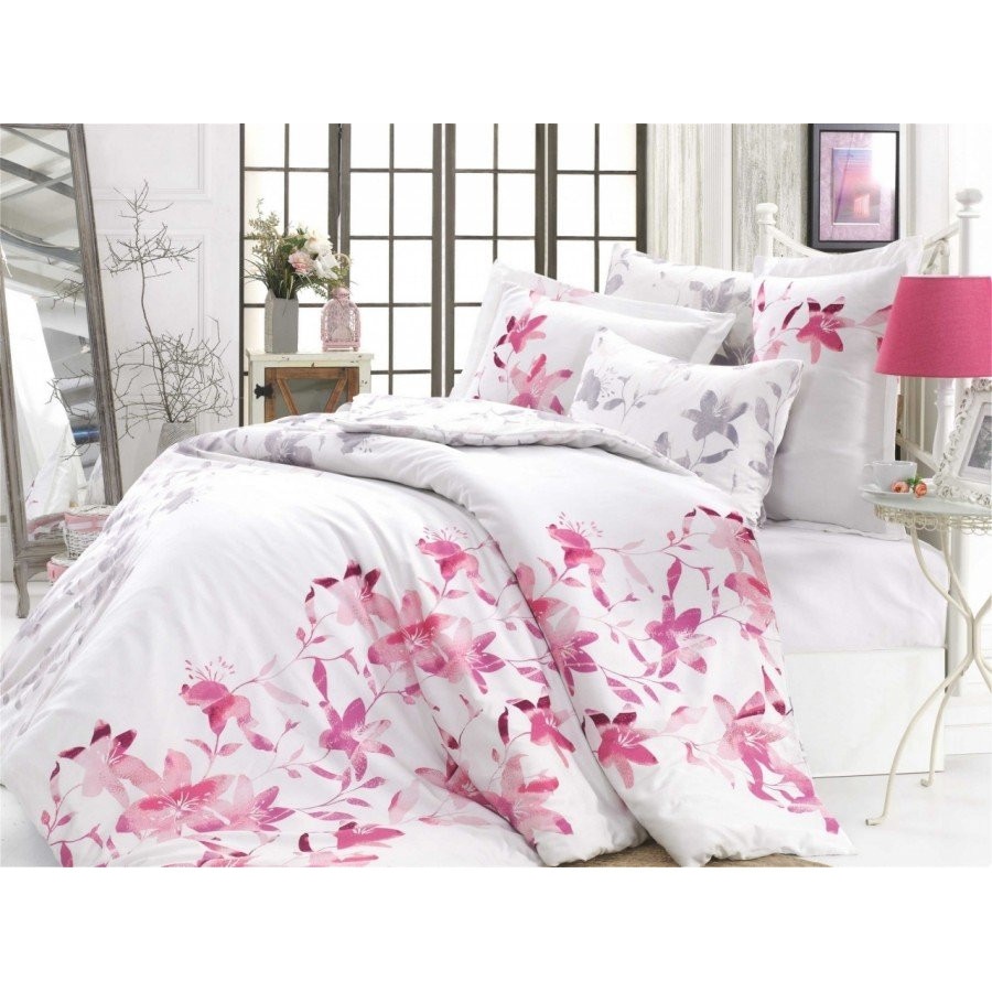 Lenjerie de pat dublu bumbac 100% satin de lux, 6 piese, Hobby Home, Lucia Fuchsia