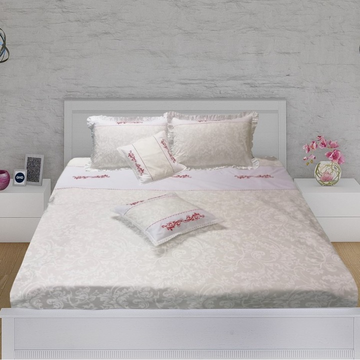 Luminita ágynemű, 6 db, tarka, perkál, hímzett (1 paplanhuzat 200 x 220, 1 lepedő 240 x 260, 2 párnahuzat 50 x 70, 2 díszpárnahuzat 40 x 40)