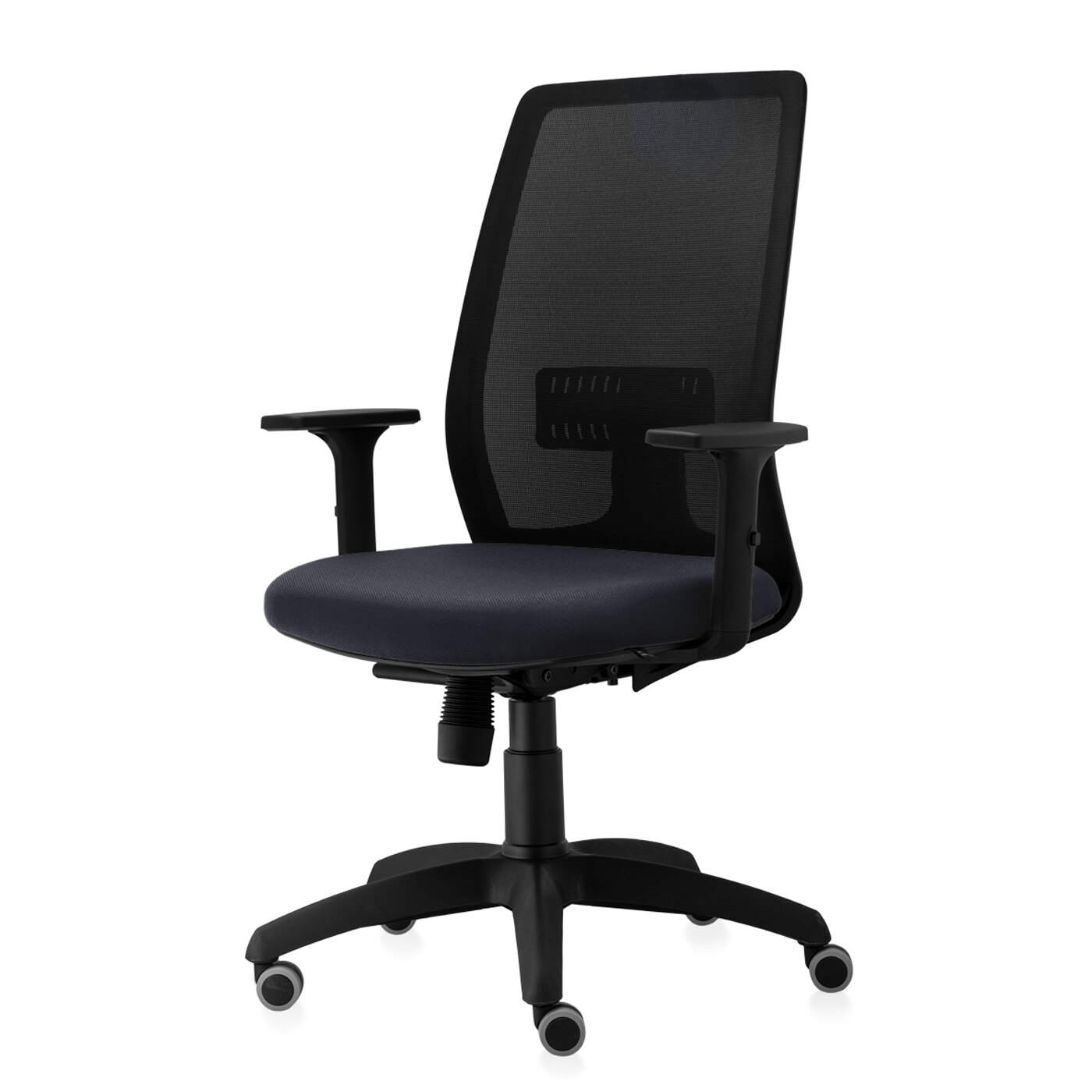 Scaun ergonomic de birou TRAFFIC CHAIRS CONCEPT ECO, mesh NEGRU, sezut GRI INCHIS, spatar mesh, brate reglabile, mecanism multiblock, role gumate, suport lombar reglabil