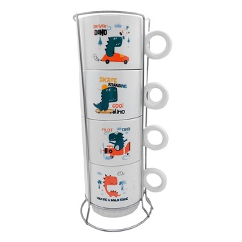 Set 4 cesti cafea Dino 200ml, Suport inox Set 4 cesti cafea Dino 200ml, Suport inox