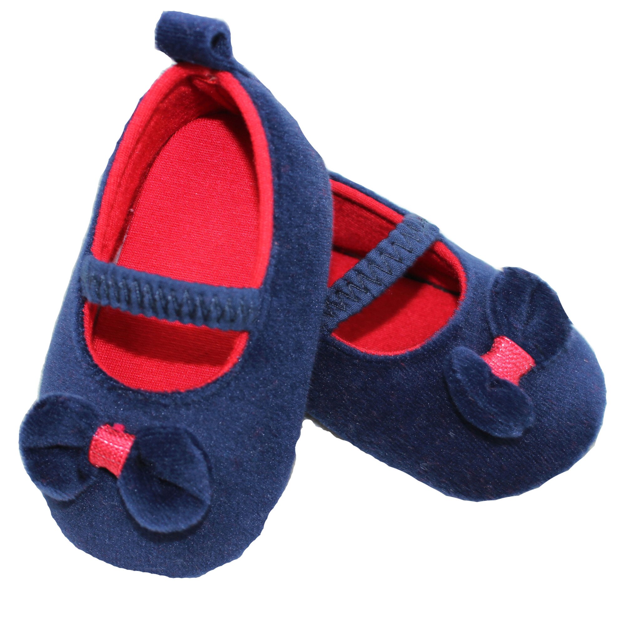 Papucei bebe, catifea, bluemarin cu fundita 0-6 luni