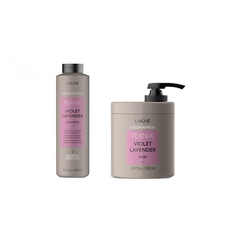 Kit pentru reimprospatarea culorii, Lakme Lavanda, Sampon 1000ml si Tratament 1000ml Kit pentru reimprospatarea culorii, Lakme Lavanda, Sampon 1000ml si Tratament 1000ml