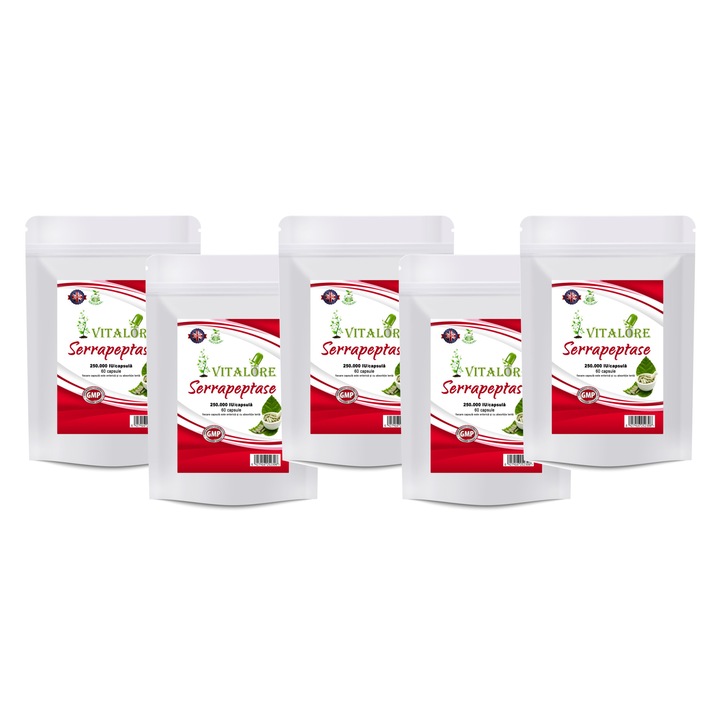 Set de 5 Plicuri, Serrapeptase 250.000 IU, 60 capsule enterice, ambalaj economic