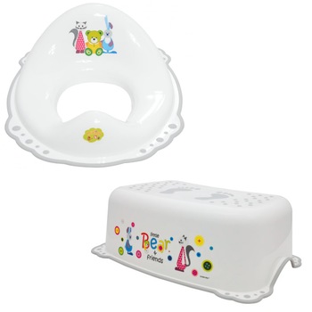 Set Bear & Friends, Inaltator/Taburet si reductor pentru toaleta, Maltex Baby Set Bear & Friends, Inaltator/Taburet si reductor pentru toaleta, Maltex Baby