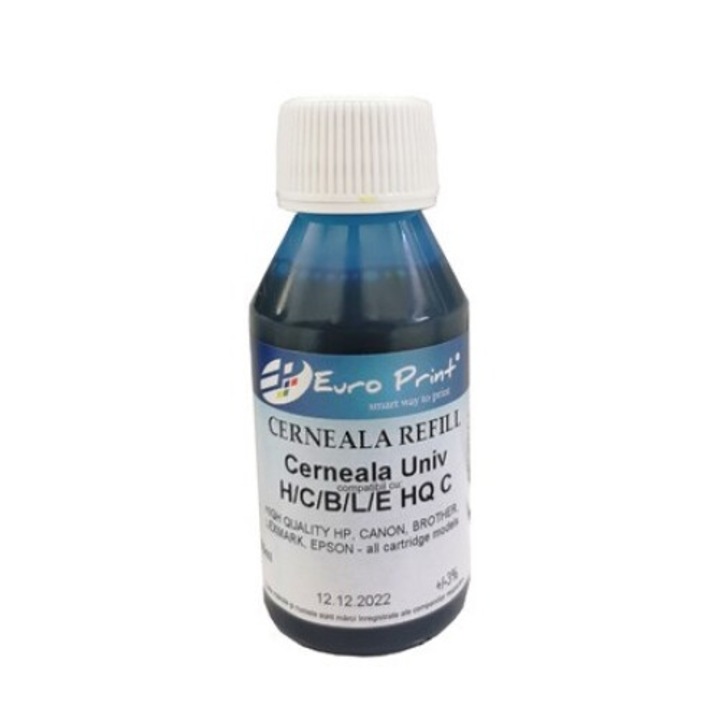 Flacon refill cerneala cyan (albastru) pigment Universal HP 100ml, 2000 pagini