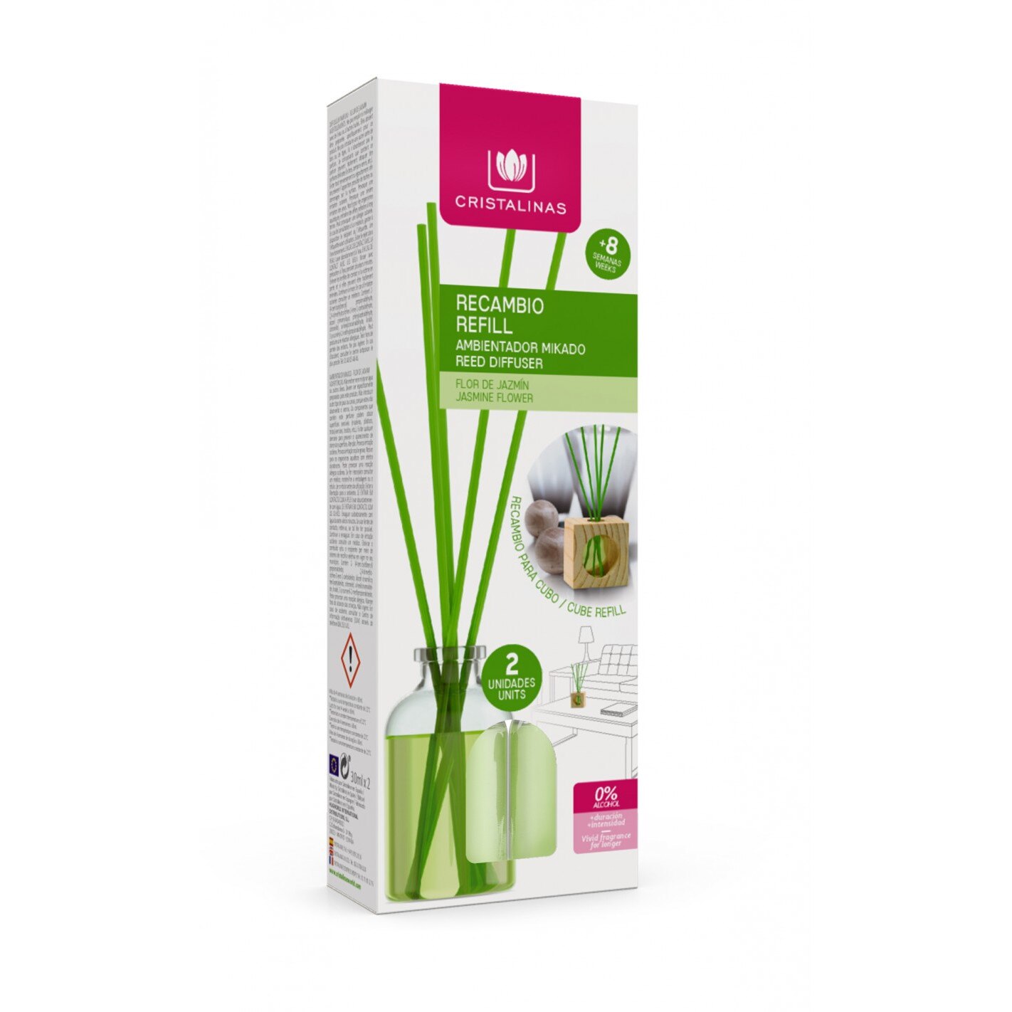 Rezerva Odorizant cub lemn 0% alcool – Iasomie verde 2 buc