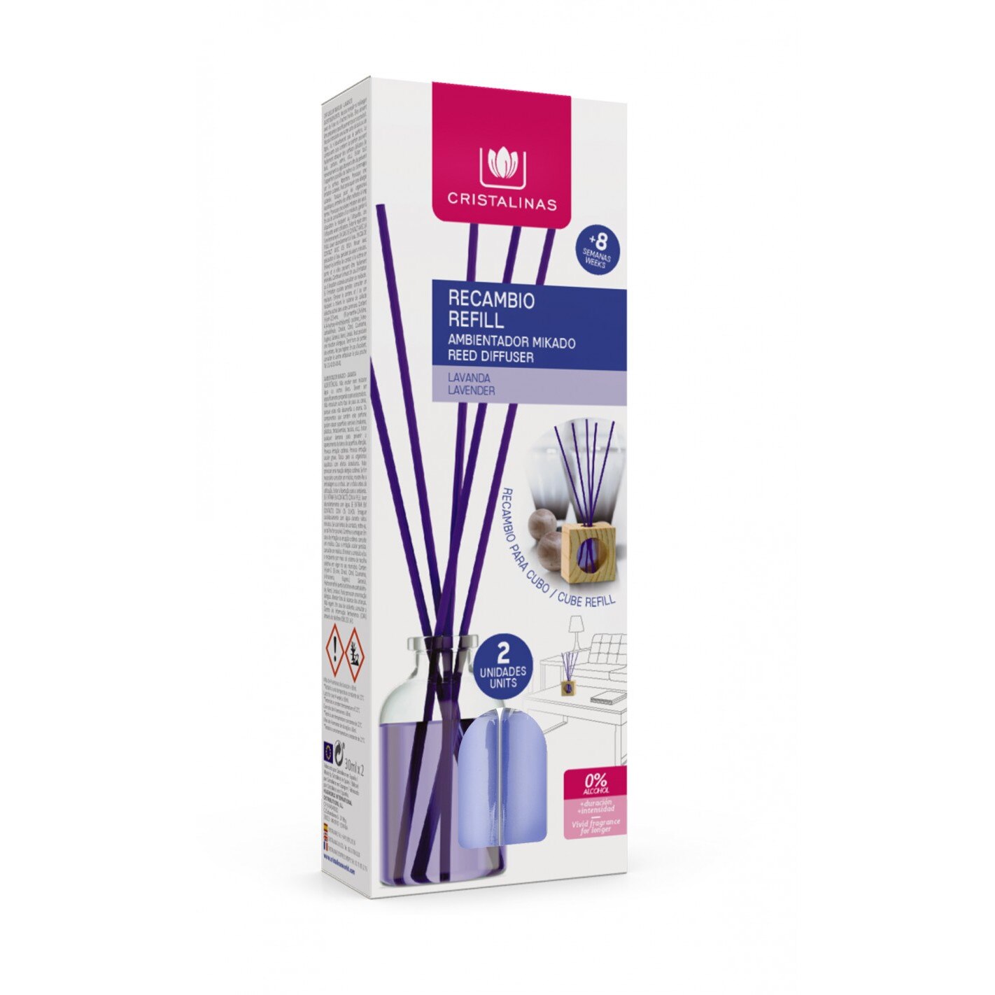 Rezerva Odorizant cub lemn 0% alcool – Lavanda 2*30 ml