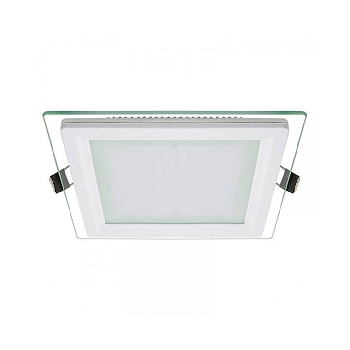 Spot led 12W Patrat 6400K, rama din sticla, Incastrat, Fucida