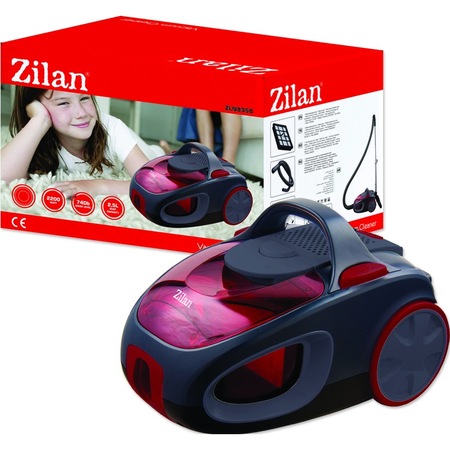 Aspirator fara sac ZILAN ZLN-8358, Filtru HEPA, Compartiment pentru praf 2 l, Variator de putere, Tub telescopic metal, Putere 2200 W, Rosu/Gri