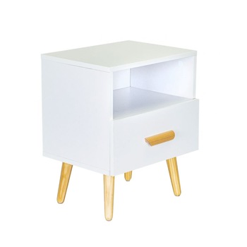 Noptiera iMK® alba, cu un raft si un sertar incapator, suprafete laminate, 49 x 30 x 40 cm Noptiera iMK® alba, cu un raft si un sertar incapator, suprafete laminate, 49 x 30 x 40 cm