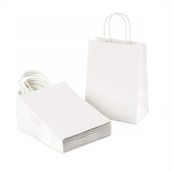 Set 100 Pungi din Hartie Kraft Alba 16x9x21 cm