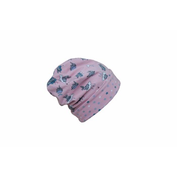 Caciula Bunny Pink 3-6 luni, cu bordura, in strat dublu, din bumbac Caciula Bunny Pink 3-6 luni, cu bordura, in strat dublu, din bumbac