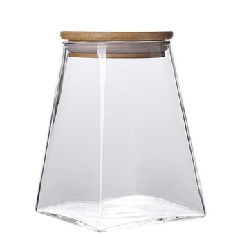 Recipient cu capac bambus Quasar & Co. 500 ml, borcan de sticla cu capac etans, piramidal, transparent Recipient cu capac bambus Quasar & Co. 500 ml, borcan de sticla cu capac etans, piramidal, transparent