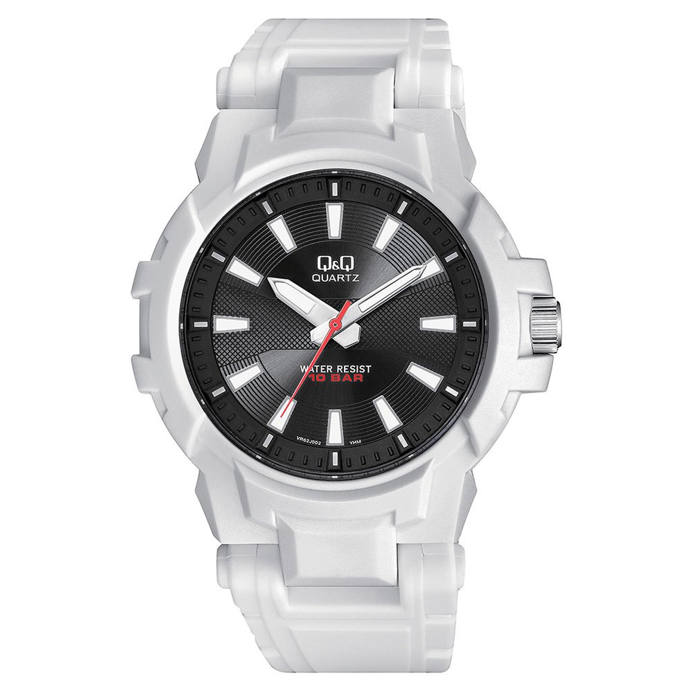 Ceas barbatesc, Q&Q, Cauciuc/Plastic, Quartz, 100mt, 44 x 13 mm, Analog, Alb/Negru