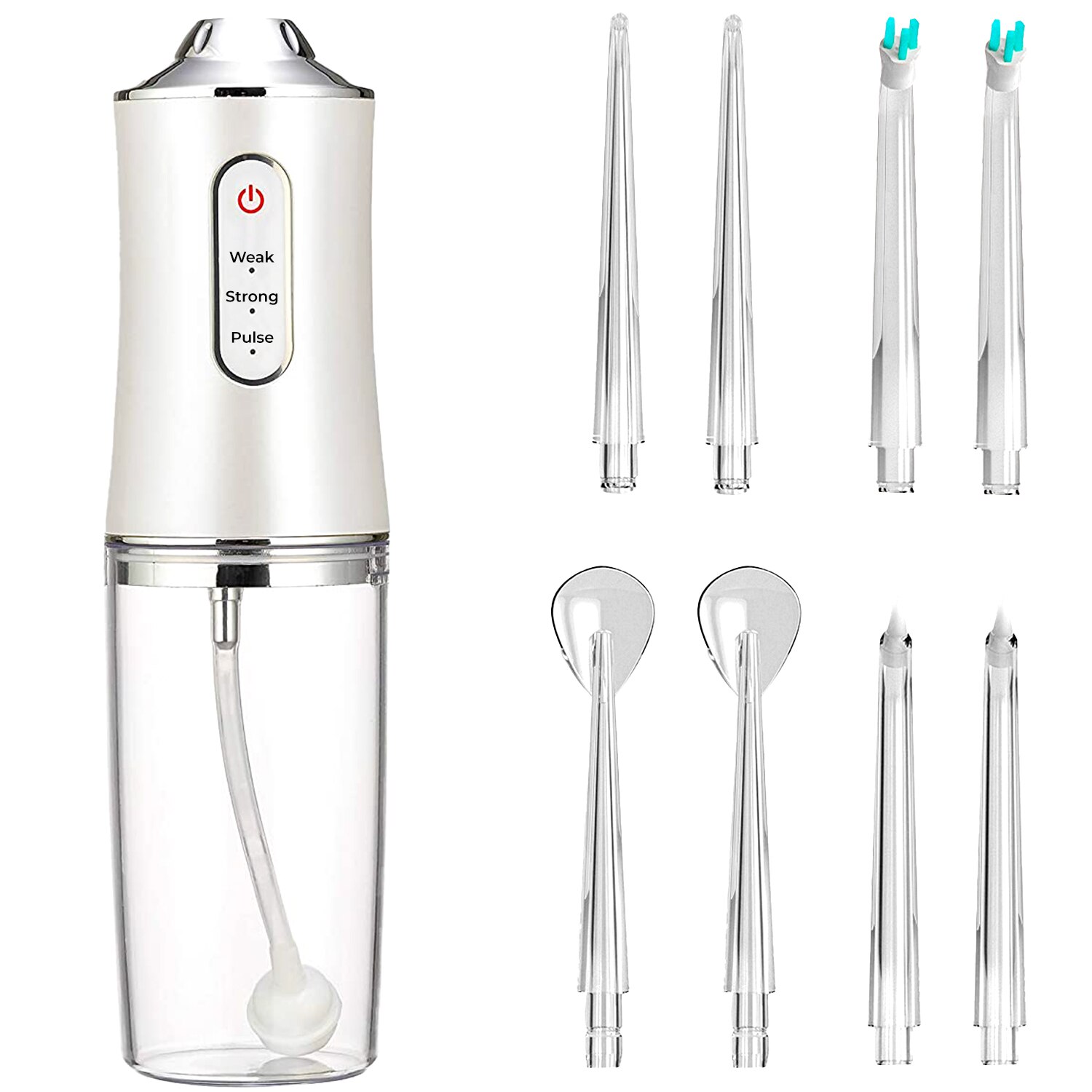 Irigator oral pentru dus bucal, Gemevo® Kids, Ultra-Portabil, 8 Capete Curatare, Rezervor 220 ml, Alb