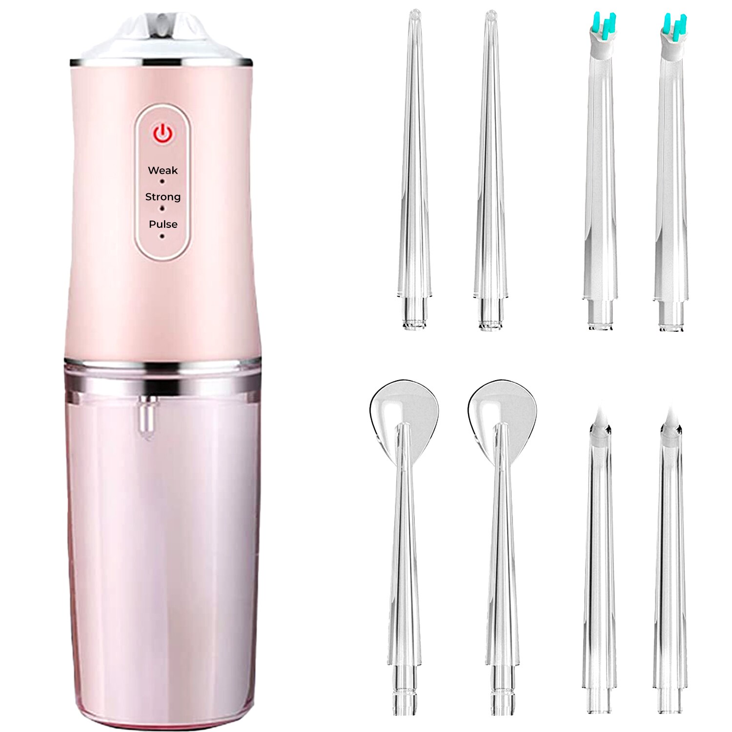 Irigator oral pentru dus bucal, Gemevo® Kids, Ultra-Portabil, 8 Capete Curatare, Rezervor 220 ml, Roz