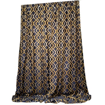 Set doua draperii brocart bleumarin royal/bej auriu  Set doua draperii brocart bleumarin royal/bej auriu