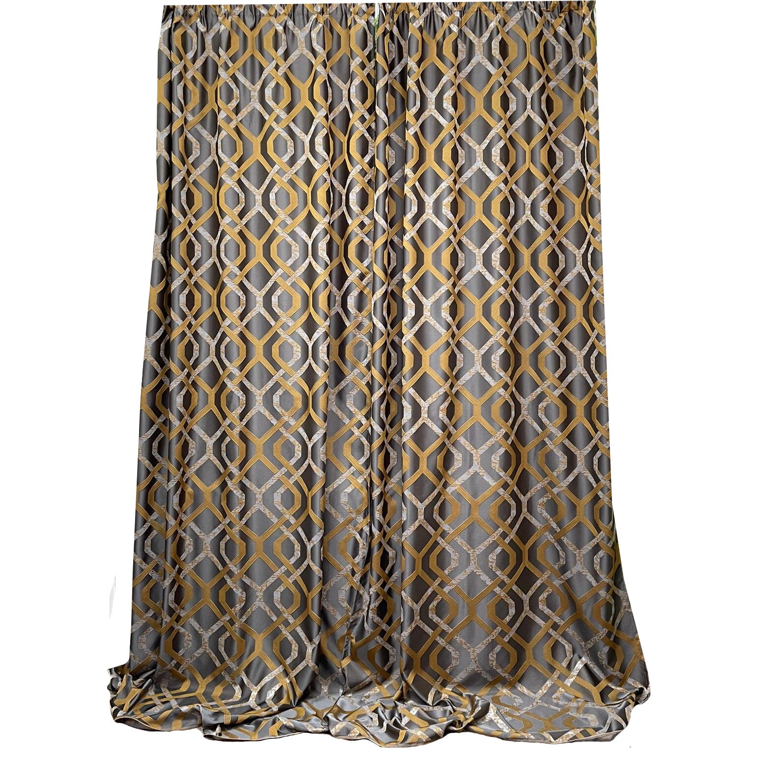 Set doua draperii brocart gri cenusa/bej auriu 