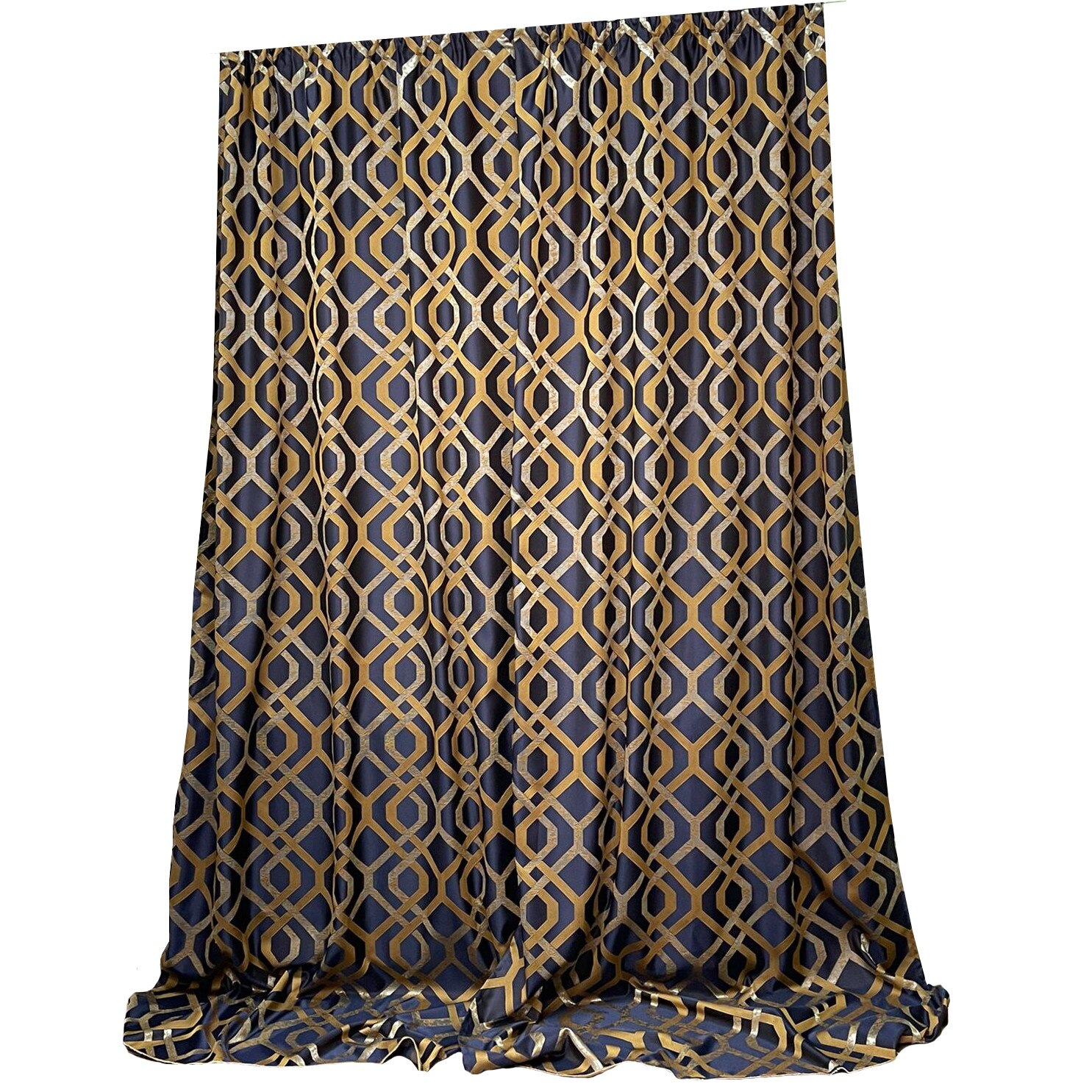 Set doua draperii brocart bleumarin royal/bej auriu 