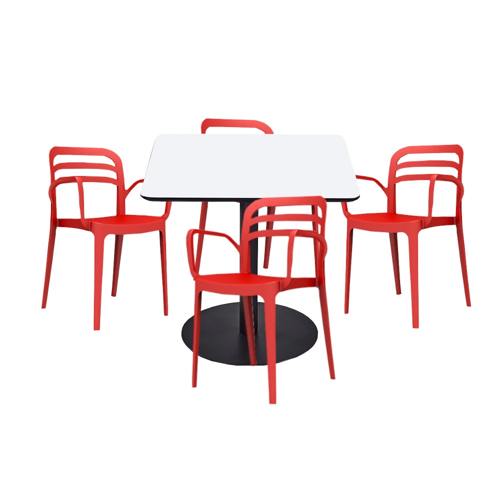 Set mobilier dining bucatarie RAKI masa patrata cu blat MDF melaminat 80x80x75cm cu 4 scaune Aspendos rosii