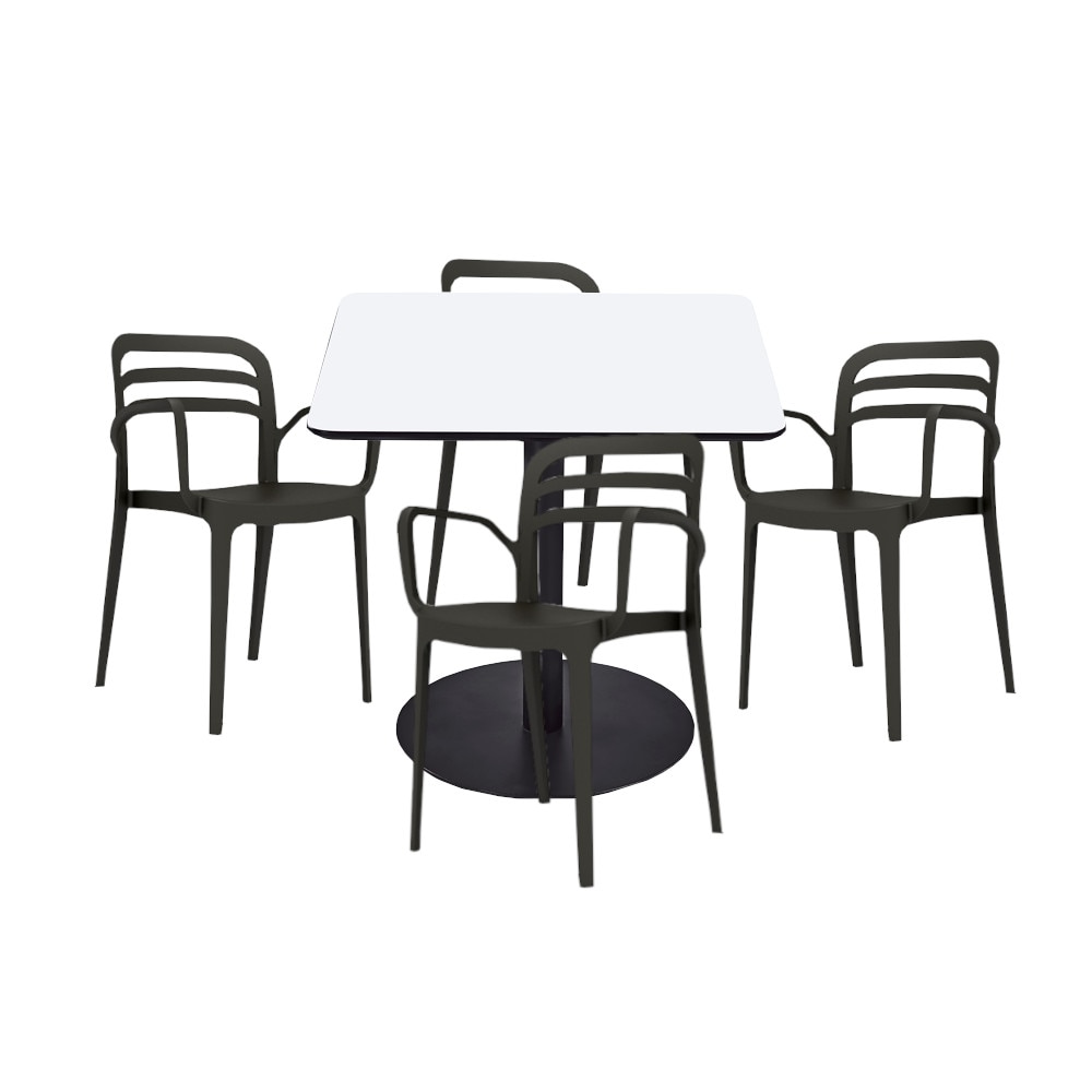 Set mobilier dining bucatarie RAKI masa patrata cu blat MDF melaminat 80x80x75cm cu 4 scaune Aspendos negre