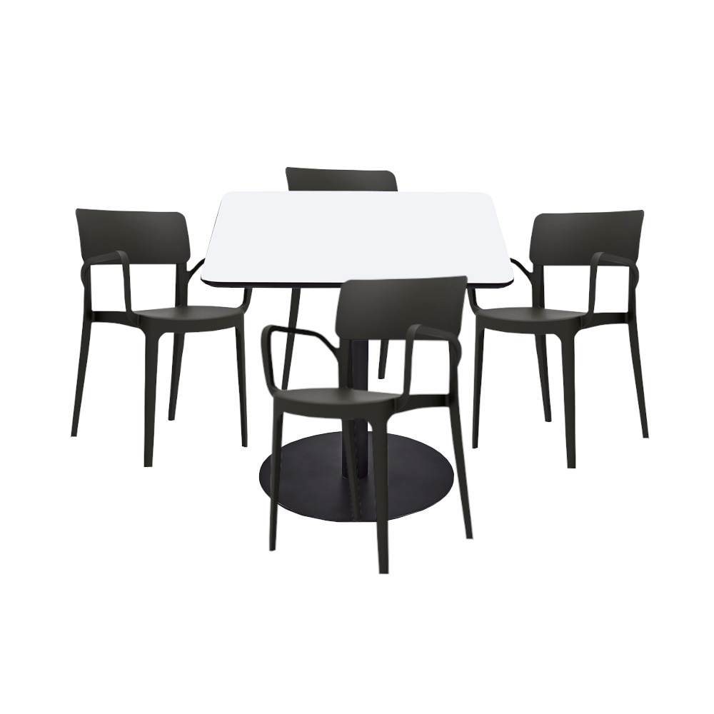 Set mobilier dining bucatarie RAKI masa patrata cu blat MDF melaminat 80x80x75cm cu 4 scaune Panora negre
