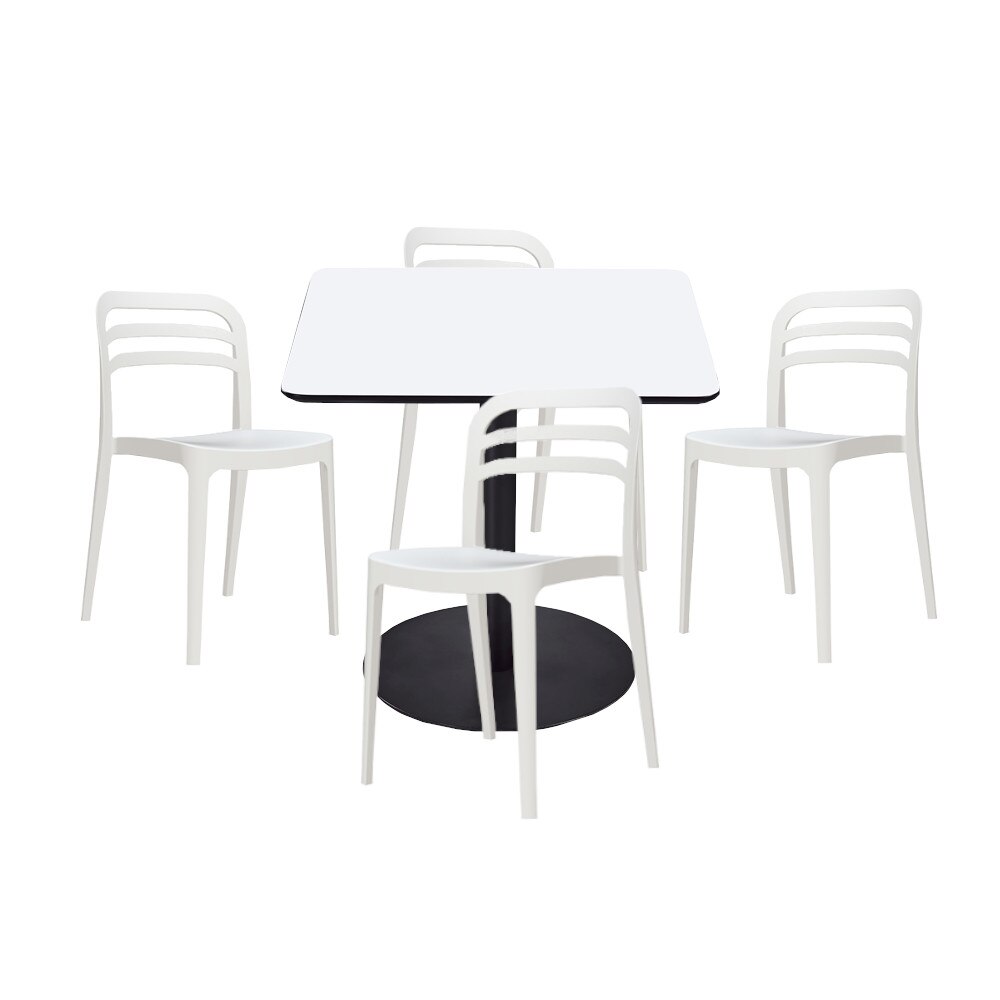 Set mobilier dining bucatarie RAKI masa patrata cu blat MDF melaminat 80x80cm cu 4 scaune Aspen albe