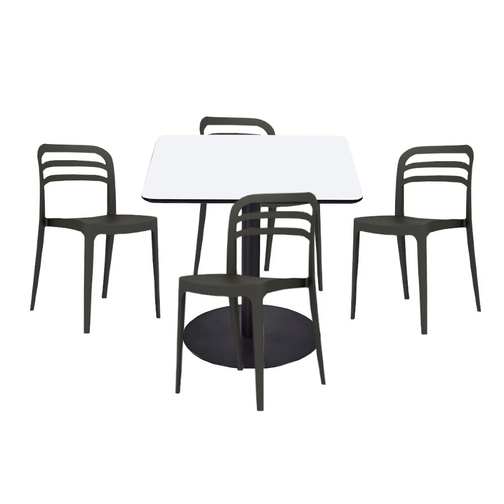 Set mobilier dining bucatarie RAKI masa patrata cu blat MDF melaminat 80x80x75cm cu 4 scaune Aspen negre