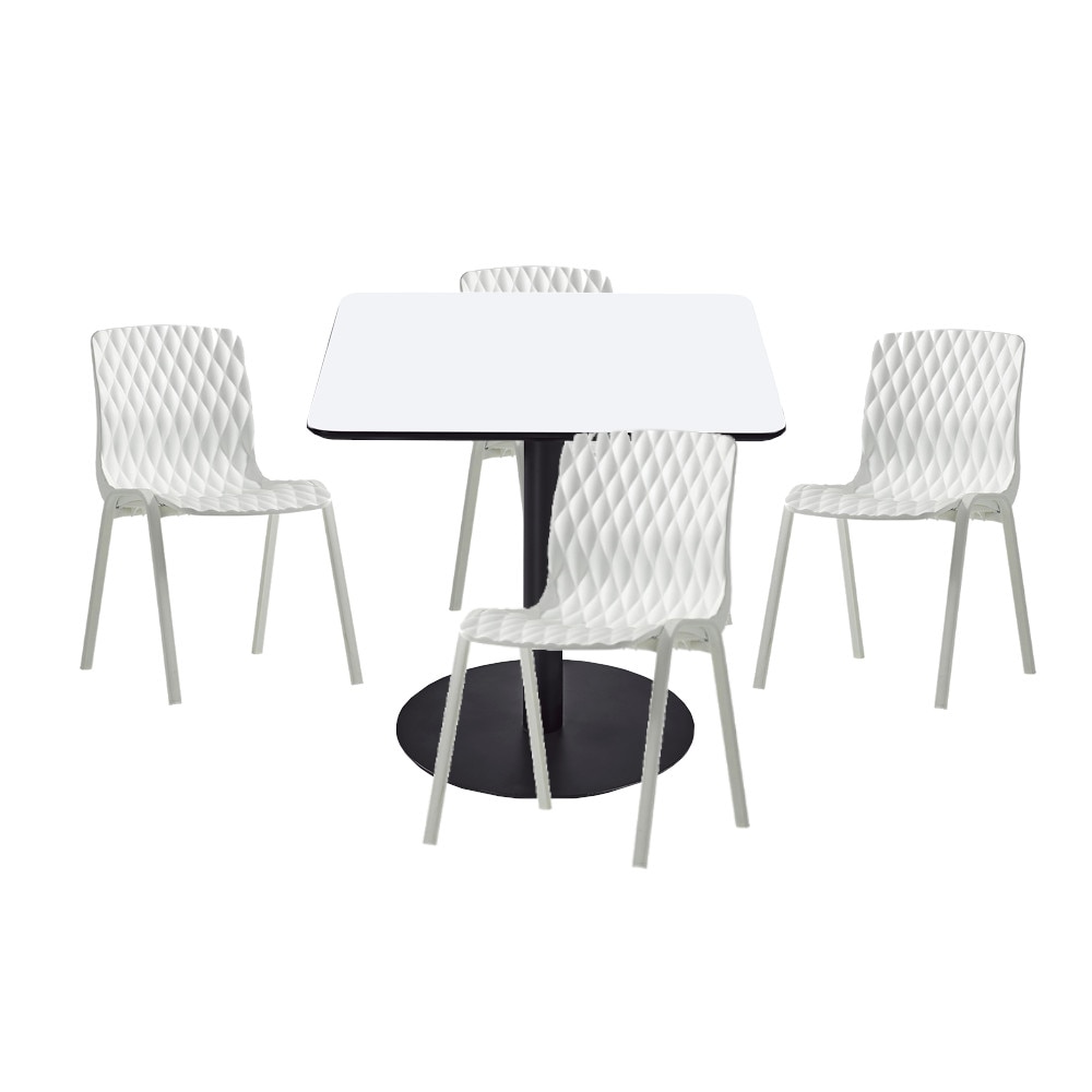 Set mobilier dining bucatarie RAKI masa patrata cu blat MDF melaminat 80x80x75cm cu 4 scaune Royal albe