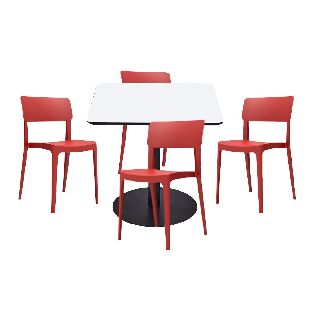 Set mobilier dining bucatarie RAKI masa patrata cu blat MDF melaminat 80x80x75cm cu 4 scaune Pano rosii