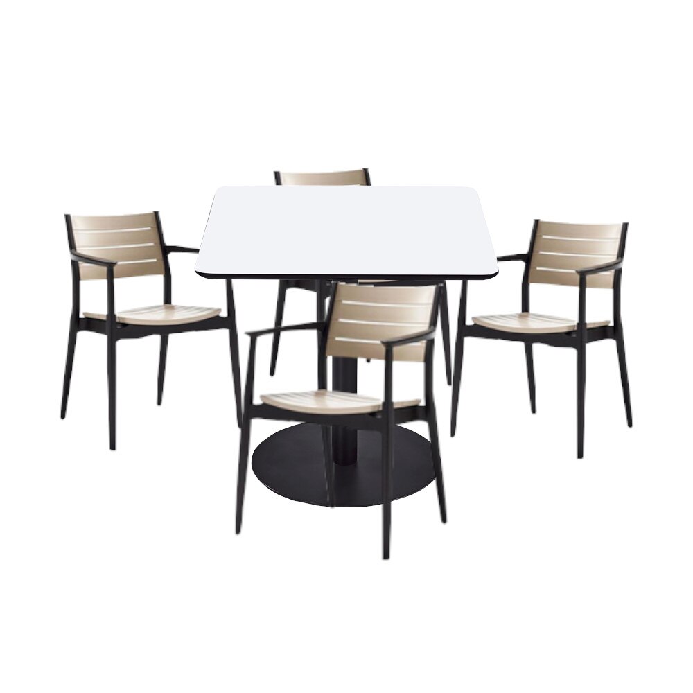 Set mobilier dining bucatarie RAKI masa patrata cu blat MDF melaminat 80x80x75cm cu 4 scaune REGNUM maro x capucino
