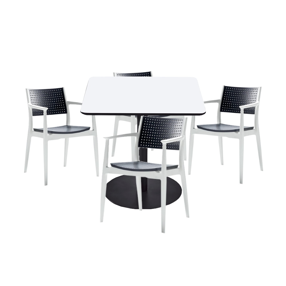 Set mobilier dining bucatarie RAKI masa patrata cu blat MDF melaminat 80x80x75cm cu 4 scaune SEGINIUS alb antracit