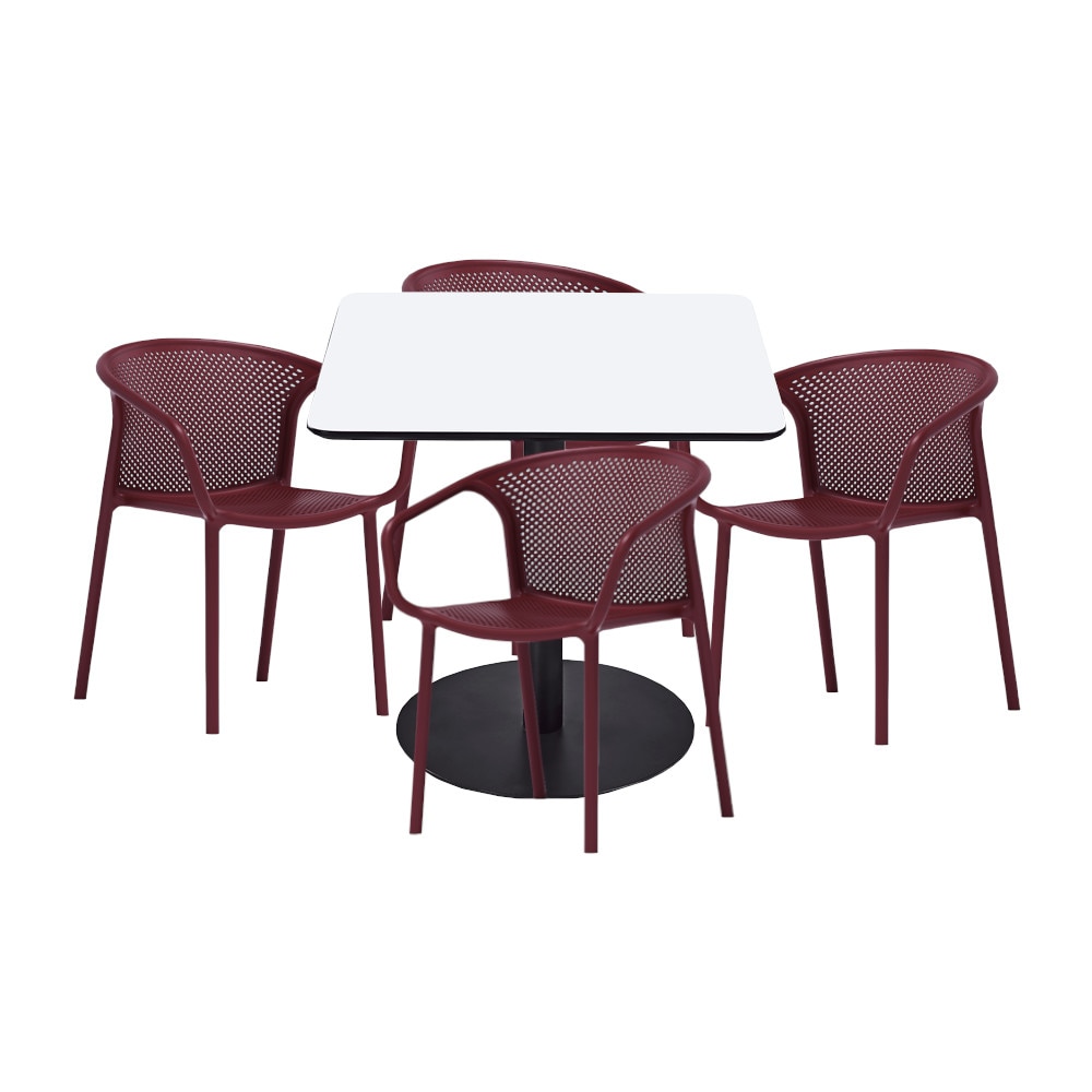 Set mobilier dining bucatarie RAKI masa patrata cu blat MDF melaminat 80x80x75cm cu 4 scaune cu spatar rotunjit CHICAGO bordo