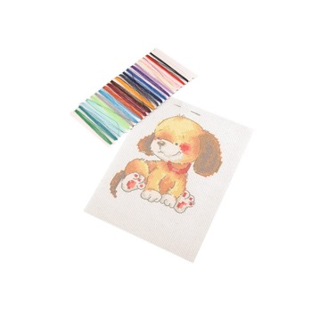 Set de brodat pentru copii, model imprimat 14 x 20 cm, Catelus Set de brodat pentru copii, model imprimat 14 x 20 cm, Catelus