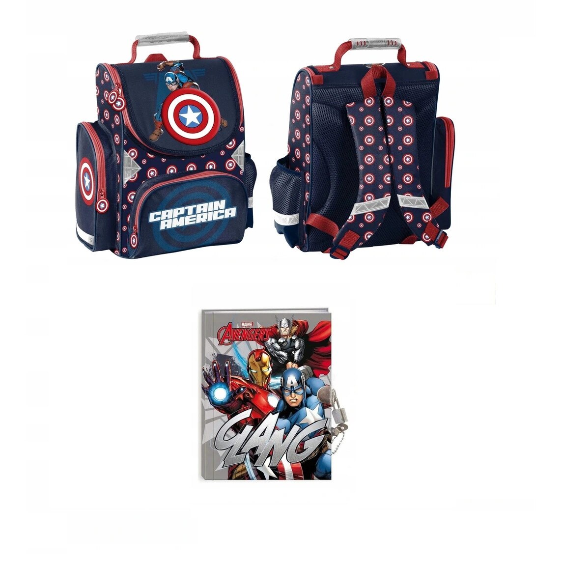 Set ghiozdan scoala avengers, jurnal lacat, multicolor