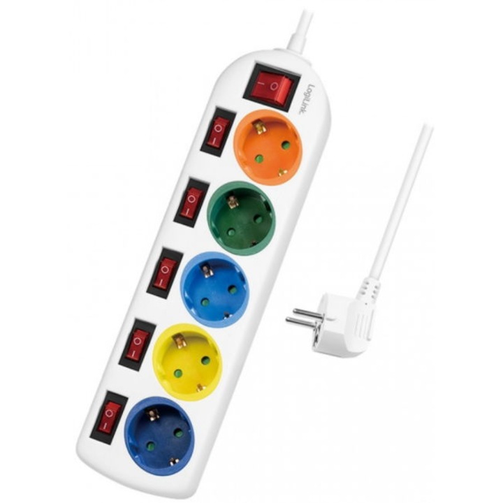 Prelungitor Logilink LPS258, 5 prize Schuko, conectare Schuko tata cablu 1.5 m, 16 A, protectie copii, Multicolor