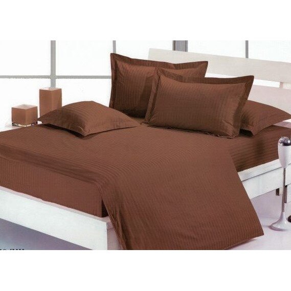 Lenjerie de pat dublu damasc gros cu elastic pentru saltea 180x200 cm, 4 piese, Ralex Pucioasa, bumbac 100%, Maro inchis