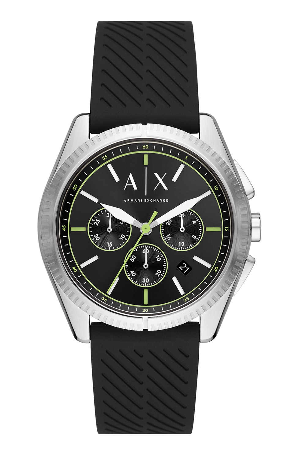 ARMANI EXCHANGE, Ceas cronograf cu o curea de silicon, Negru